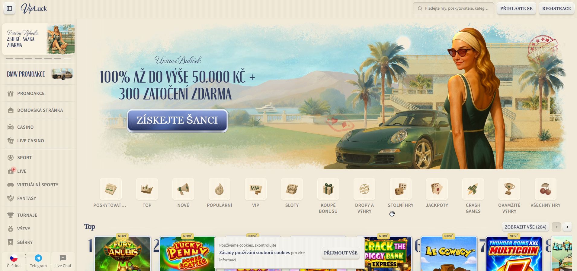 VIPLuck Casino vám navýší vklad o 100 % až do výše 50 000 Kč